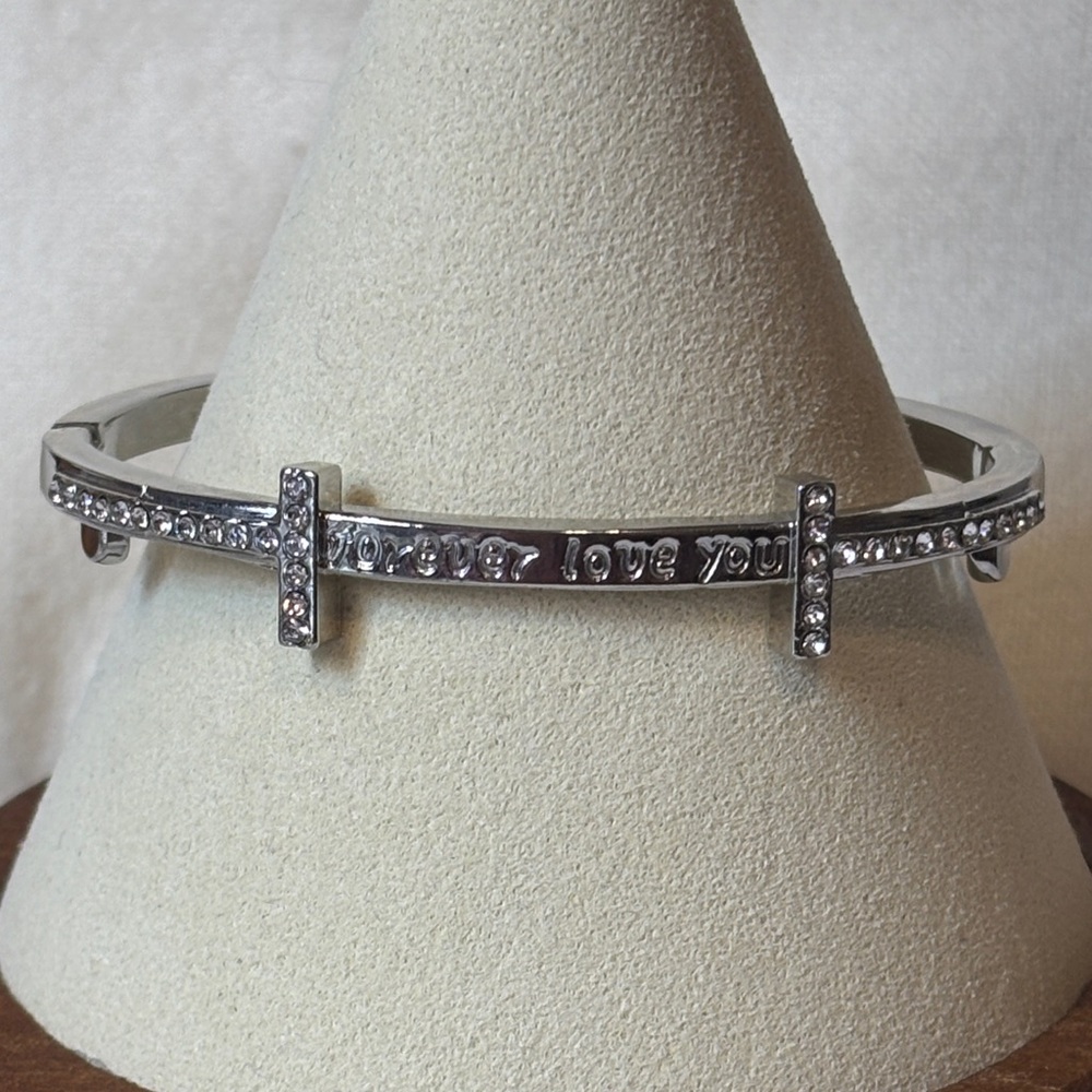 AAA CZ Forever Love You 18k White Gold Filled Bangle Bracelet